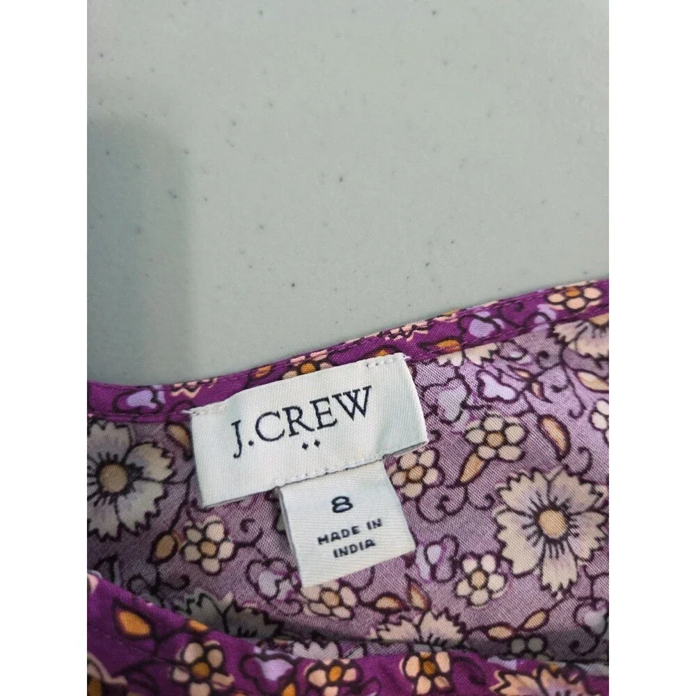 J. Crew purple floral smocked waist poplin midi cotton dress pockets 8 Cottageco